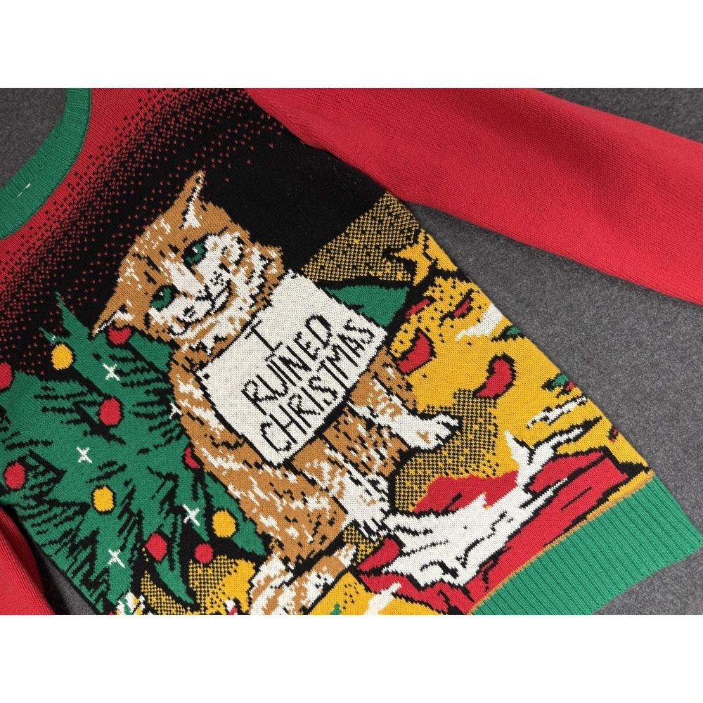Ugly Christmas Party Orange cat sweater size Small‎ Unisex I Ruined Christmas